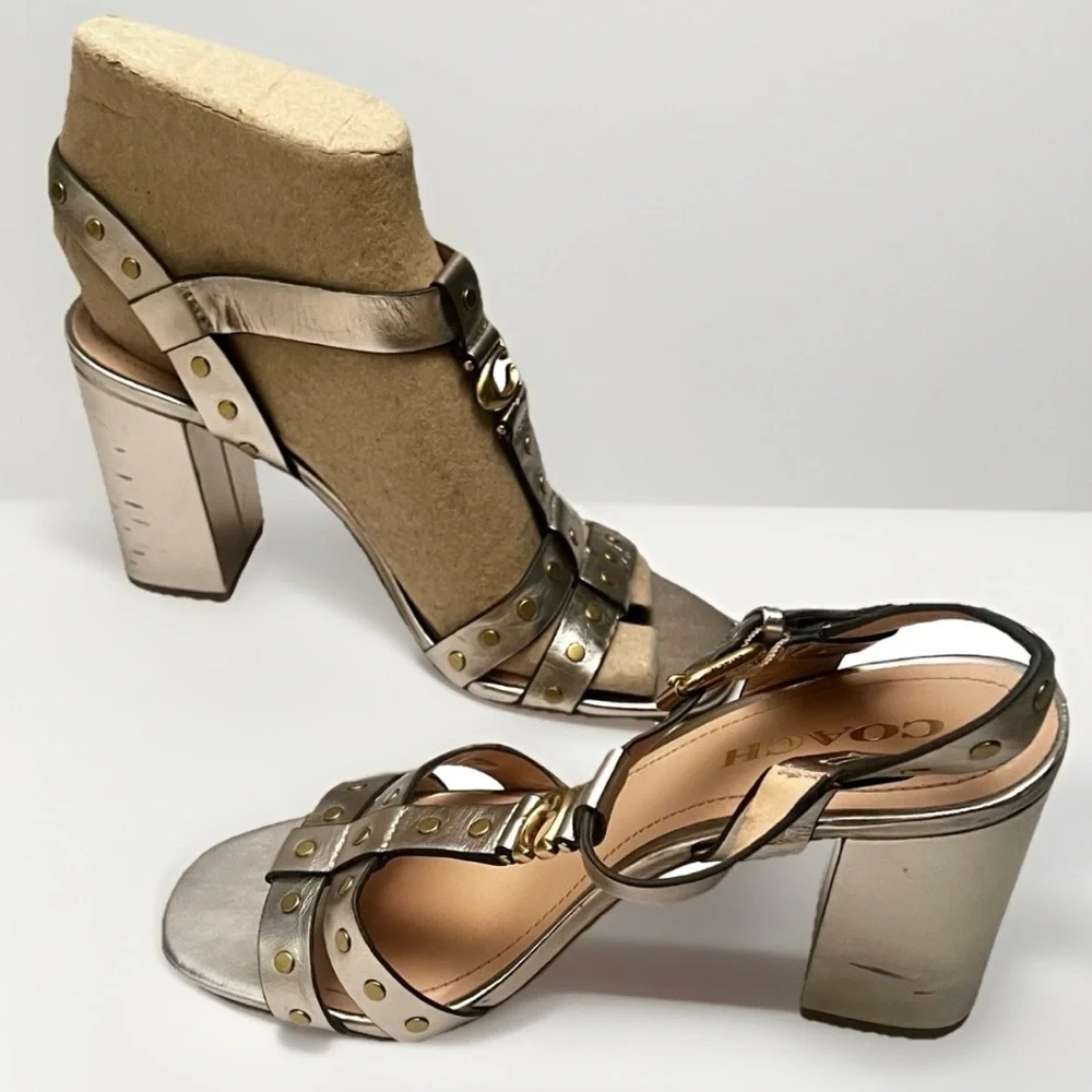 COACH Margaret Champagne Metallic Leather‎ Designer Sandals Shoes Women’s Sz 9